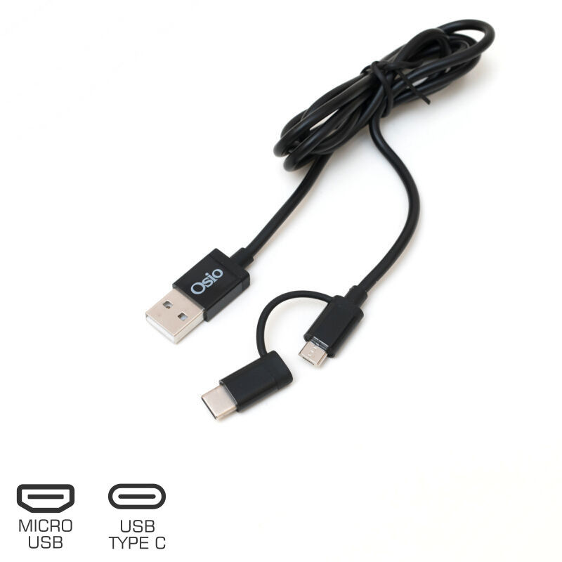 Osio Καλώδιο OTU-495B USB σε Micro USB & USB TYPE C με Αντάπτορα 1m Μαύρο (194302-0002)