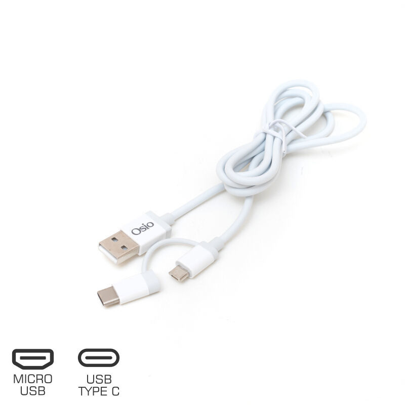 Osio Καλώδιο OTU-495W USB σε Micro USB & USB TYPE C με Αντάπτορα 1m Λευκό