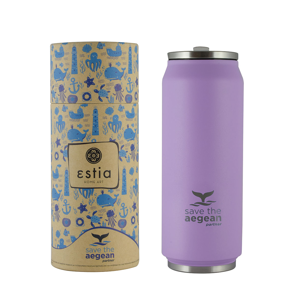 Estia Θερμός Travel Cup Save The Aegean Matte Purple 500ml 01-8581