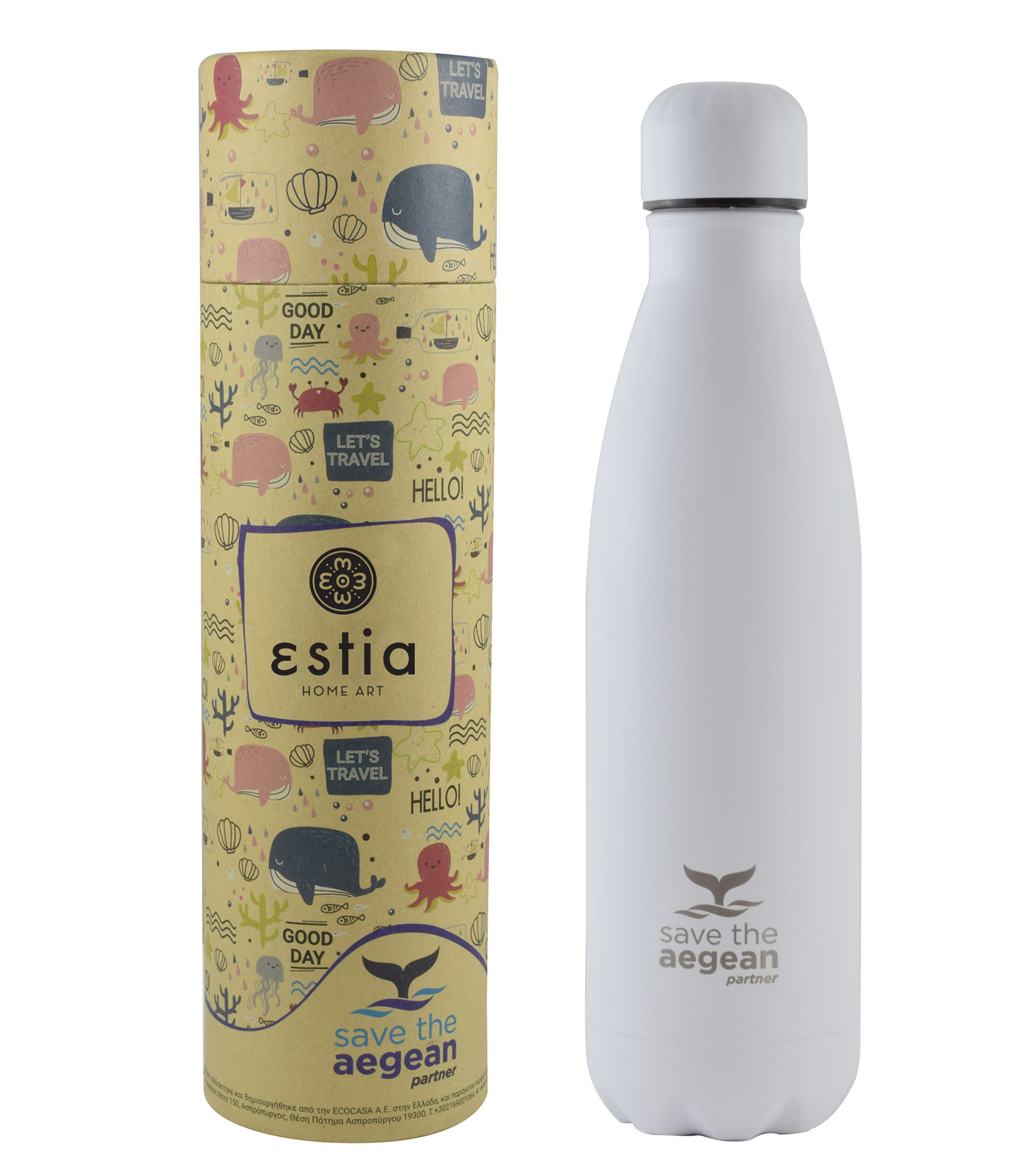 Estia Θερμός Travel Flask Save The Aegean White Matte 500ml 01-9014
