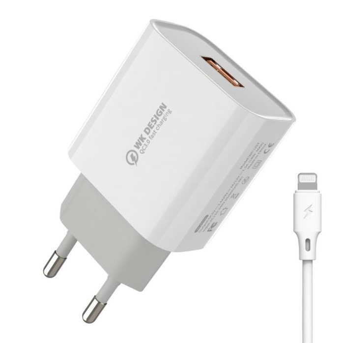 WK Φορτιστής Ρεύματος WP-U57 Combo + I6 cable 18W 1xUSB Λευκός