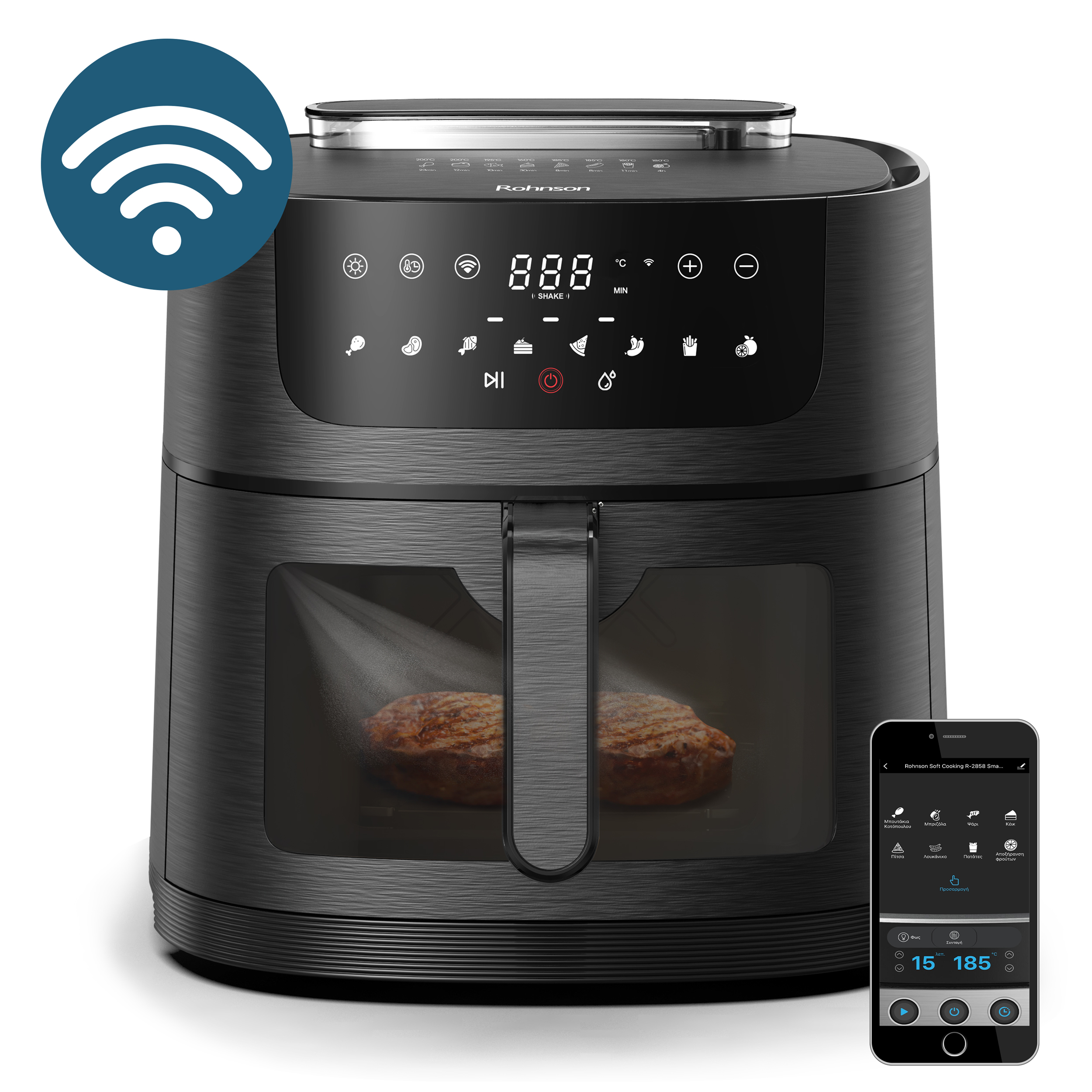 Rohnson Φριτέζα Αέρος R-2858 SmartChef XL 2 με Αποσπώμενο Κάδο 8lt Μαύρη
