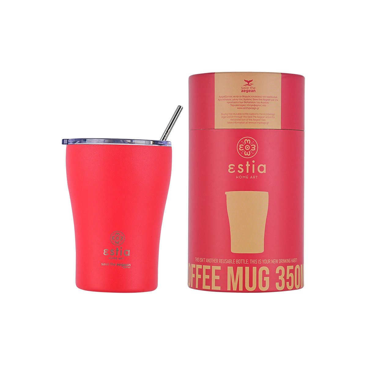 ESTIA Θερμός Coffee Mug Save The Aegean 01-16845 350ml Scarlet red