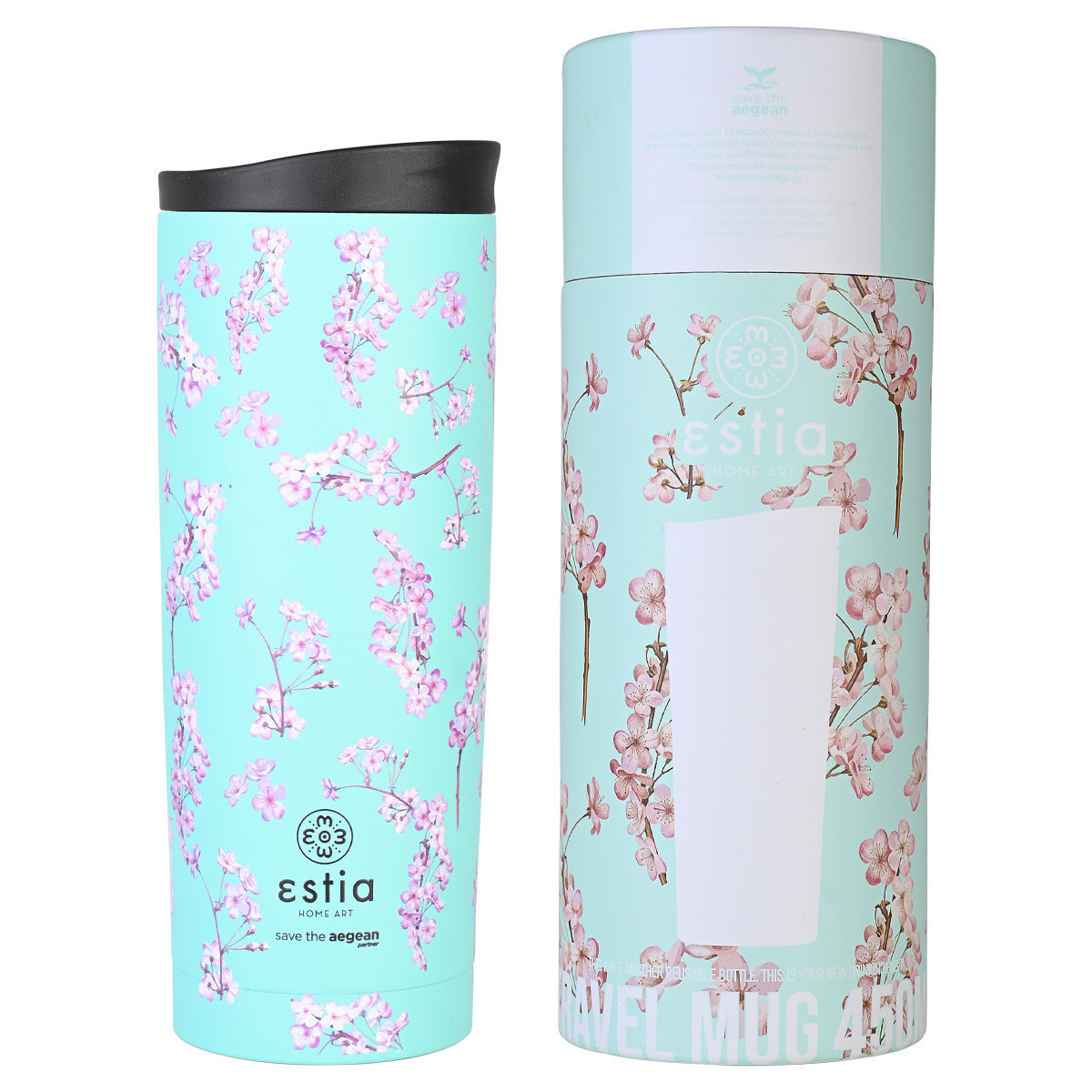 ESTIA Θερμός Travel Mug Save The Aegean 01-20422 500ml Blossom Green