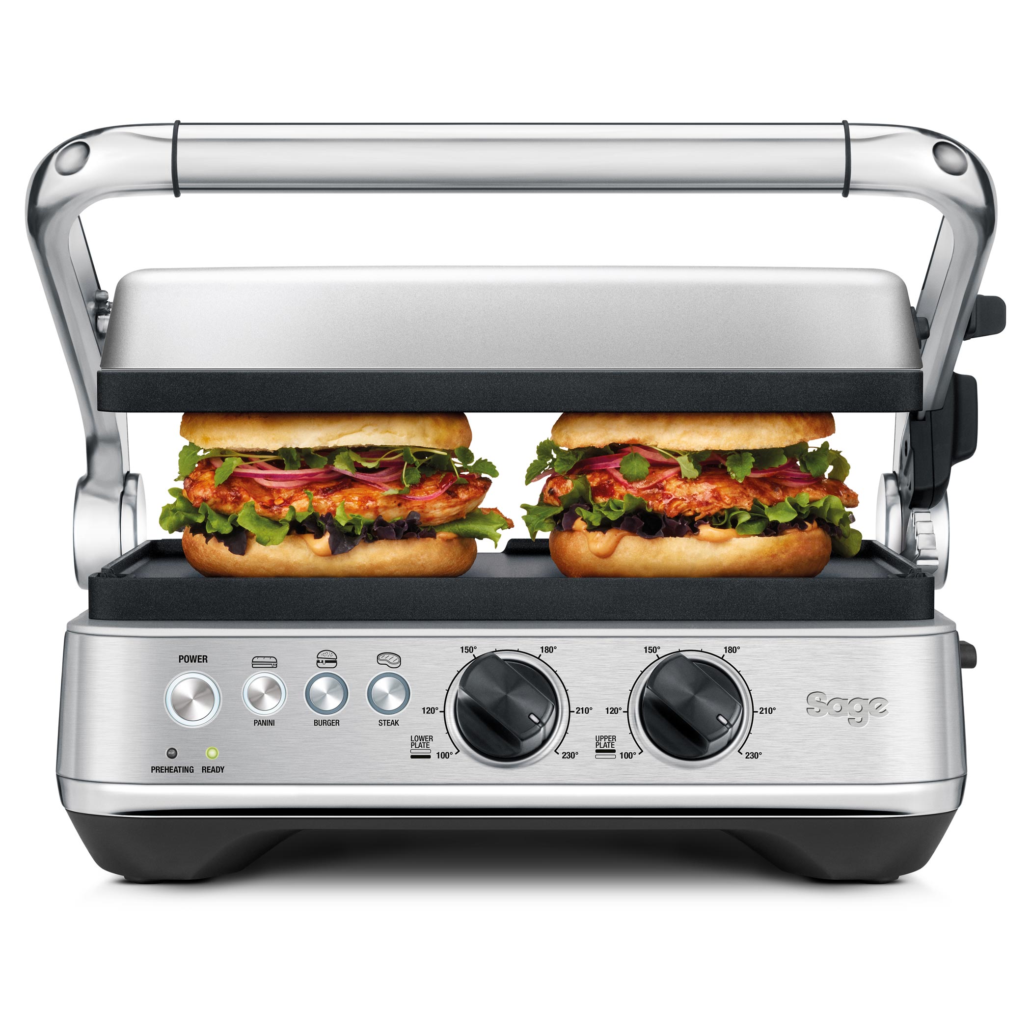 Sage Τοστιέρα - Γκριλιέρα  BBQ & Press Grill SGR 700BSS με Αποσπώμενες Κεραμικές Πλάκες 1800W Inox