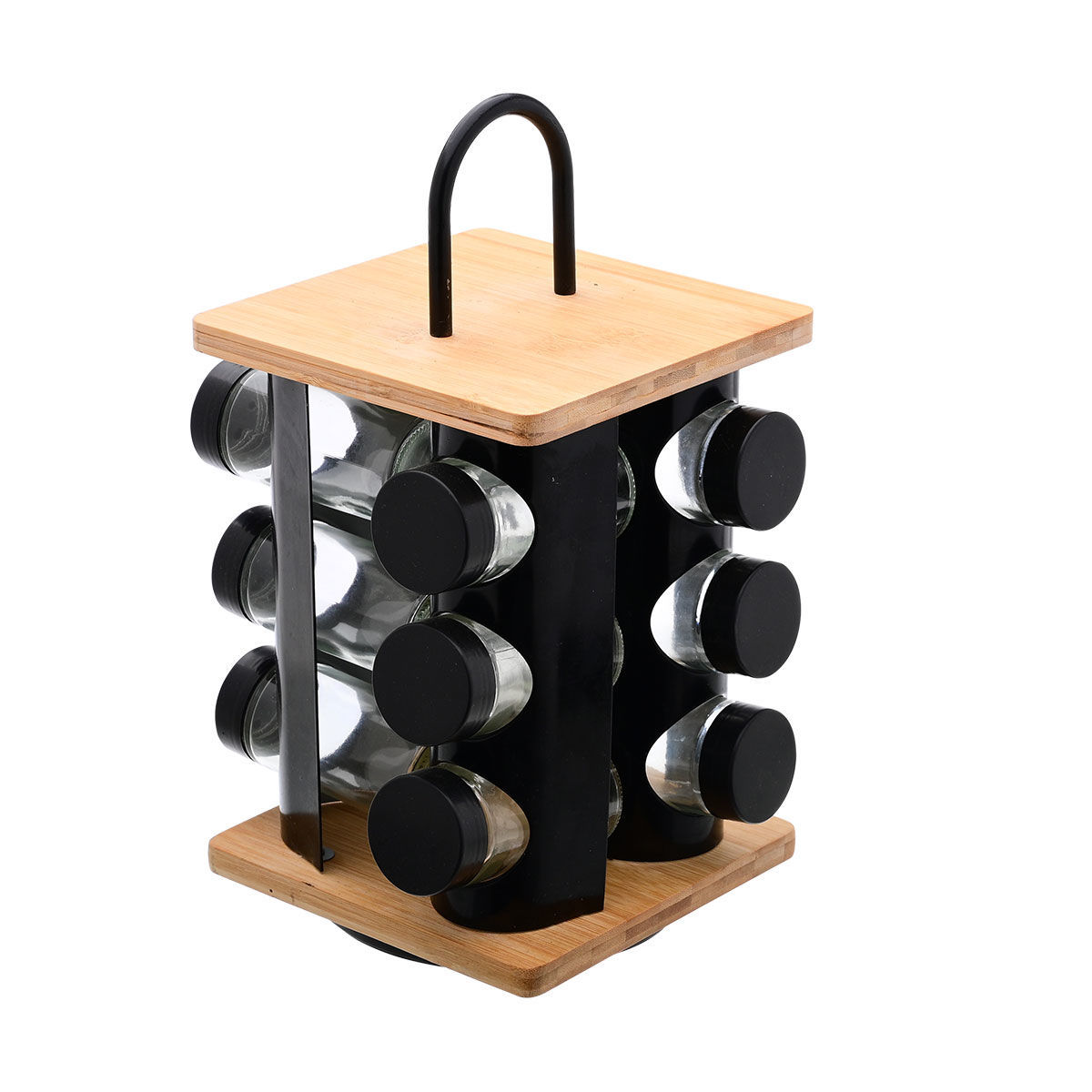ESTIA ESTIA ΒΑΣΗ ΜΠΑΧΑΡΙΚΩΝ BAMBOO ESSENTIALS ΜΕ 12 ΓΥΑΛΙΝΑ ΔΟΧΕΙΑ ΠΕΡΙΣΤΡΕΦΟΜΕΝΗ ΜΑΥΡΗ