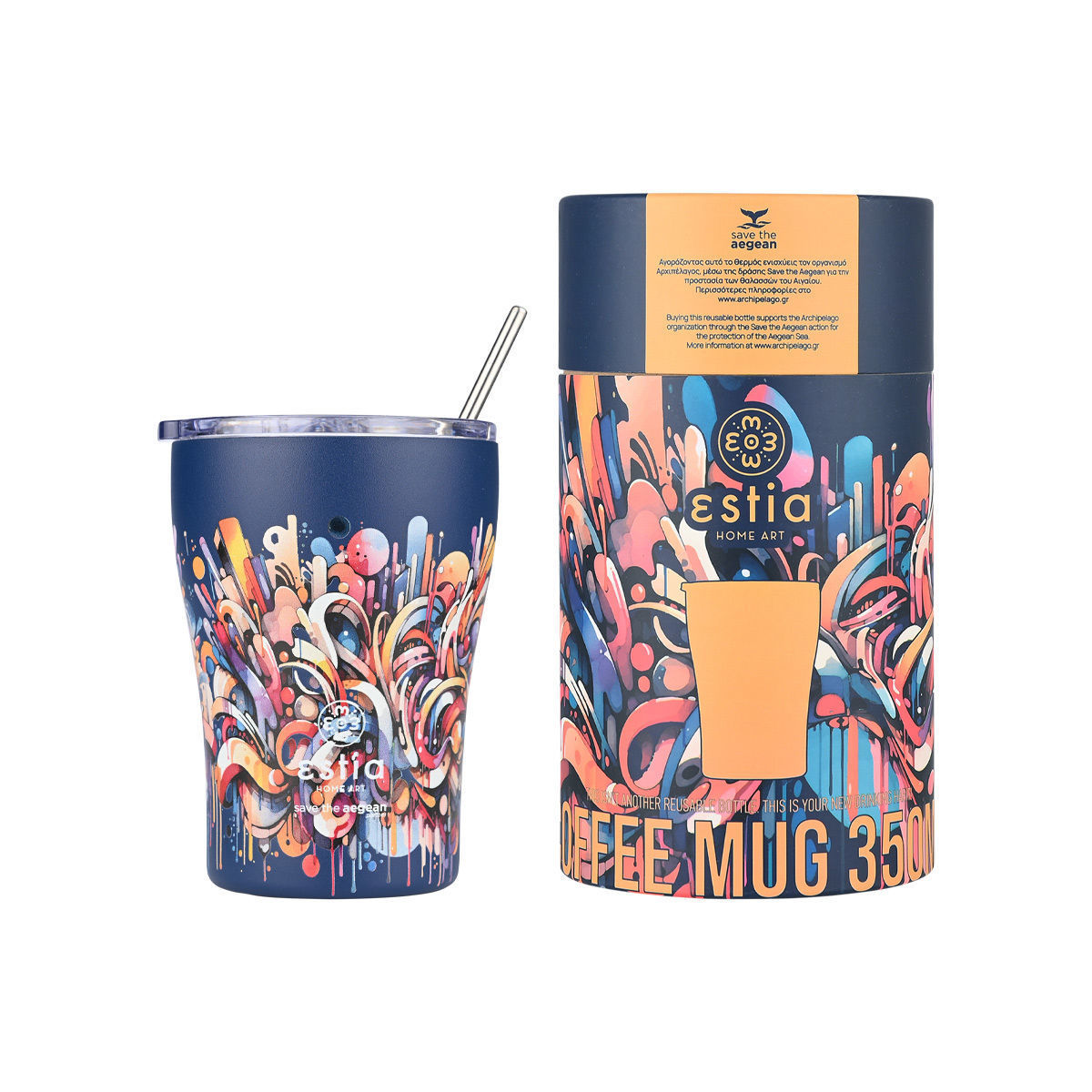 ESTIA ESTIA ΘΕΡΜΟΣ COFFEE MUG SAVE THE AEGEAN 350ml VIBRANT VORTEX