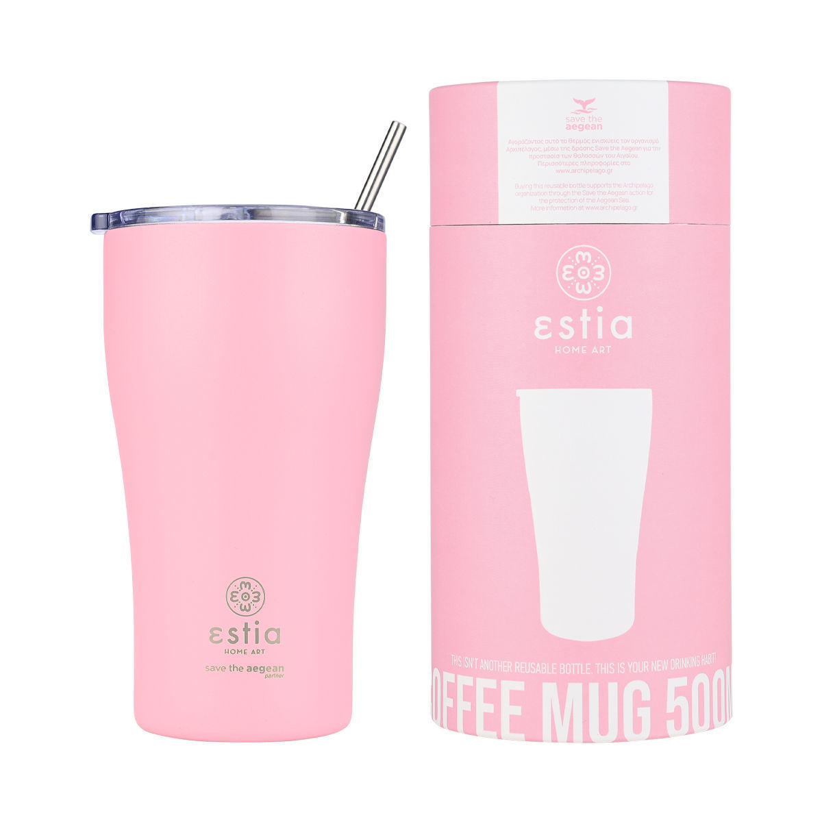 ESTIA ESTIA ΘΕΡΜΟΣ COFFEE MUG SAVE THE AEGEAN 500ml BLOSSOM ROSE