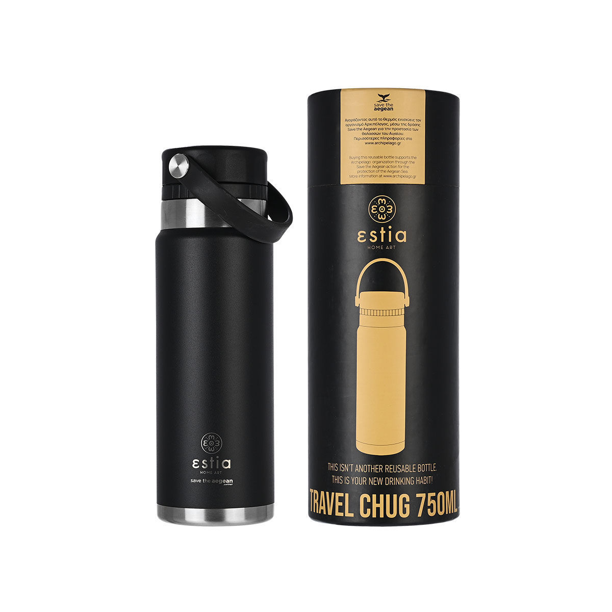 ESTIA ESTIA ΘΕΡΜΟΣ TRAVEL CHUG SAVE THE AEGEAN 750ml MIDNIGHT BLACK