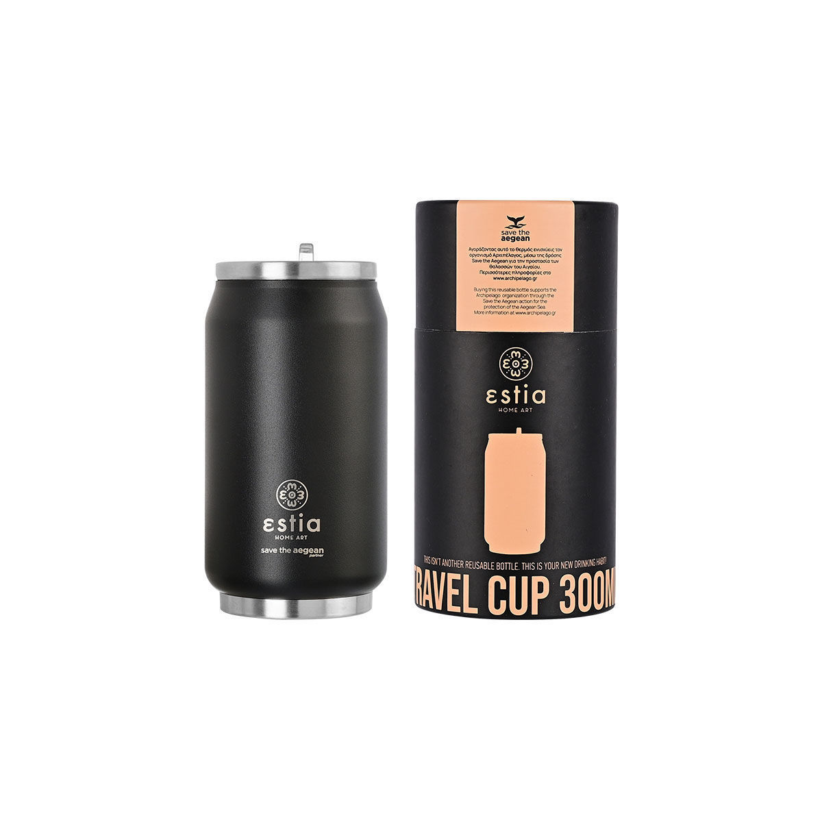 ESTIA ESTIA ΘΕΡΜΟΣ TRAVEL CUP SAVE THE AEGEAN 300ml MIDNIGHT BLACK