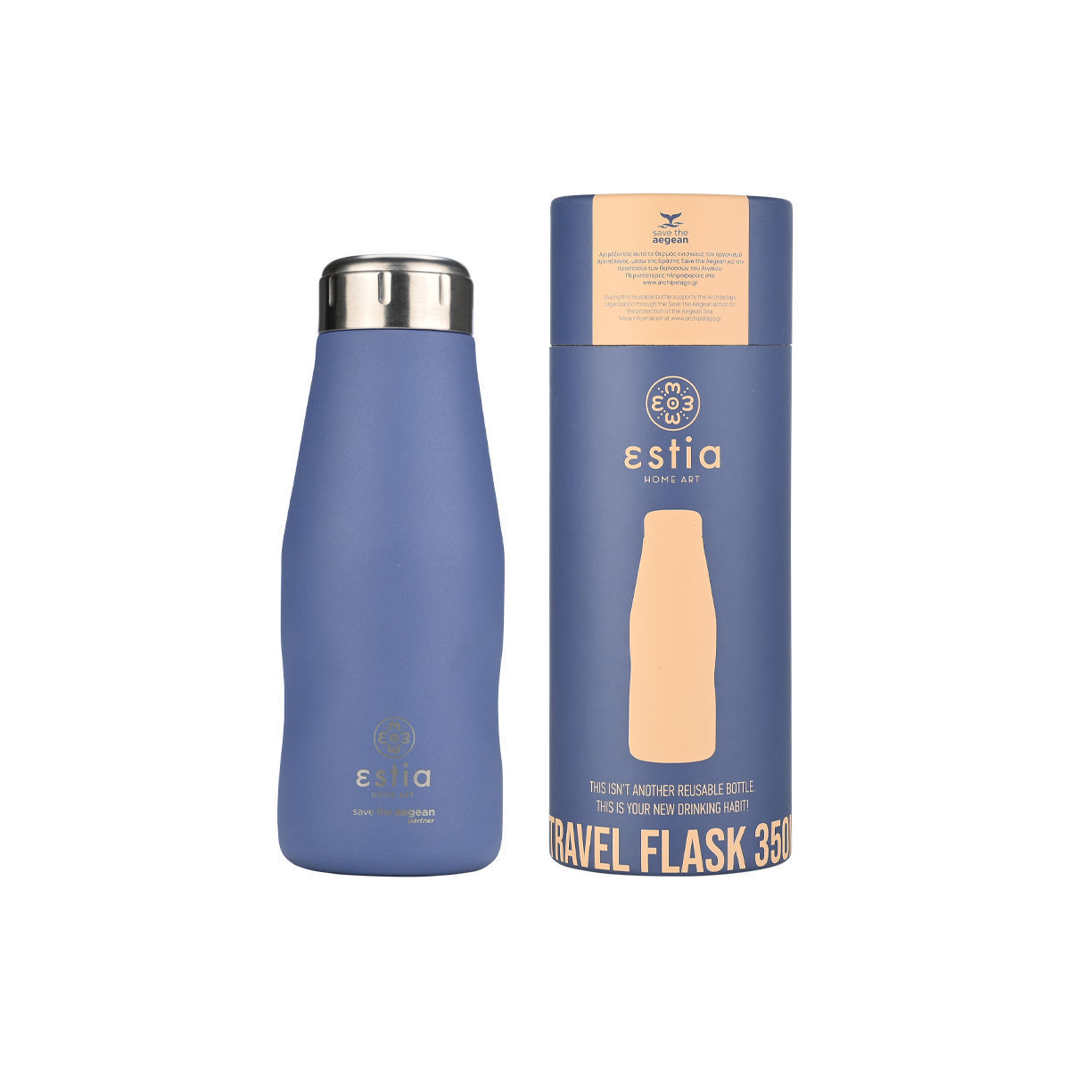 ESTIA ESTIA ΘΕΡΜΟΣ TRAVEL FLASK SAVE THE AEGEAN 350ml DENIM BLUE