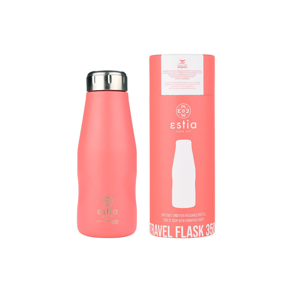 ESTIA ESTIA ΘΕΡΜΟΣ TRAVEL FLASK SAVE THE AEGEAN 350ml FUSION CORAL