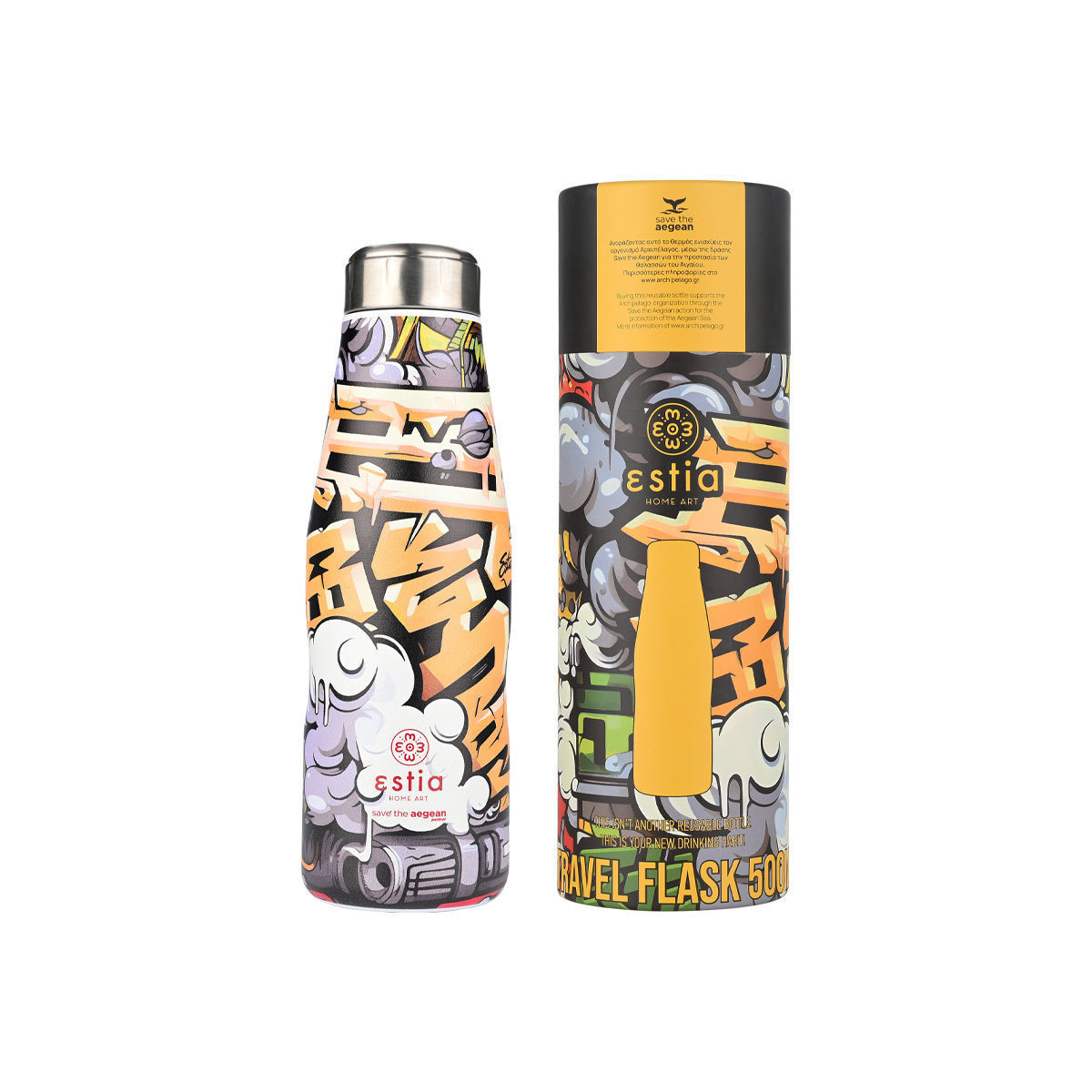 ESTIA ESTIA ΘΕΡΜΟΣ TRAVEL FLASK SAVE THE AEGEAN 500ml GRAFFITI RHYTHM