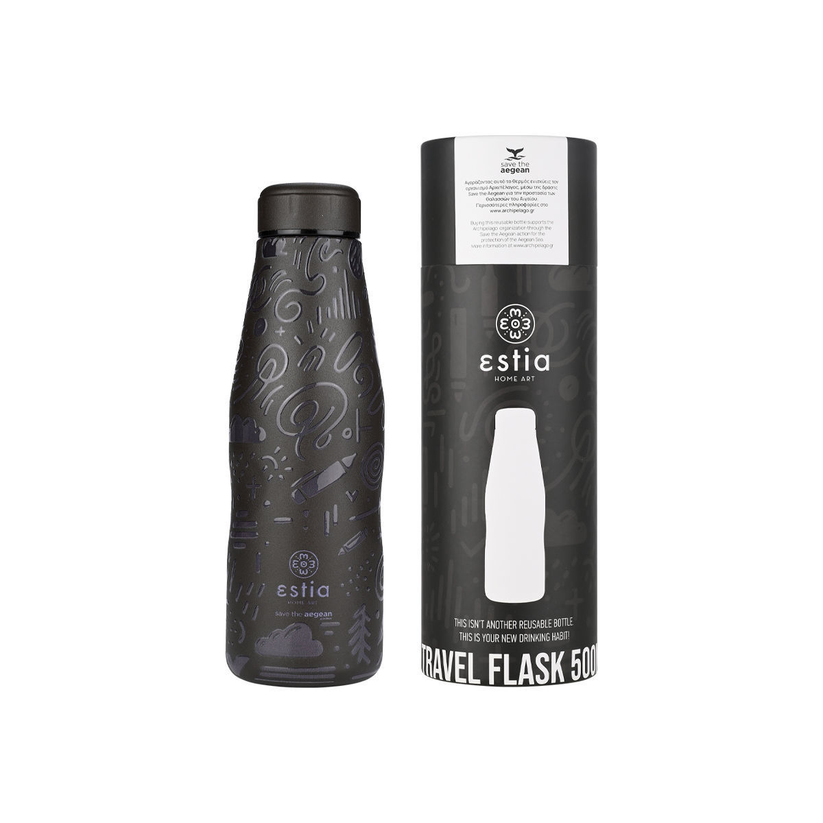 ESTIA ESTIA ΘΕΡΜΟΣ TRAVEL FLASK SAVE THE AEGEAN 500ml NOIR ECHO