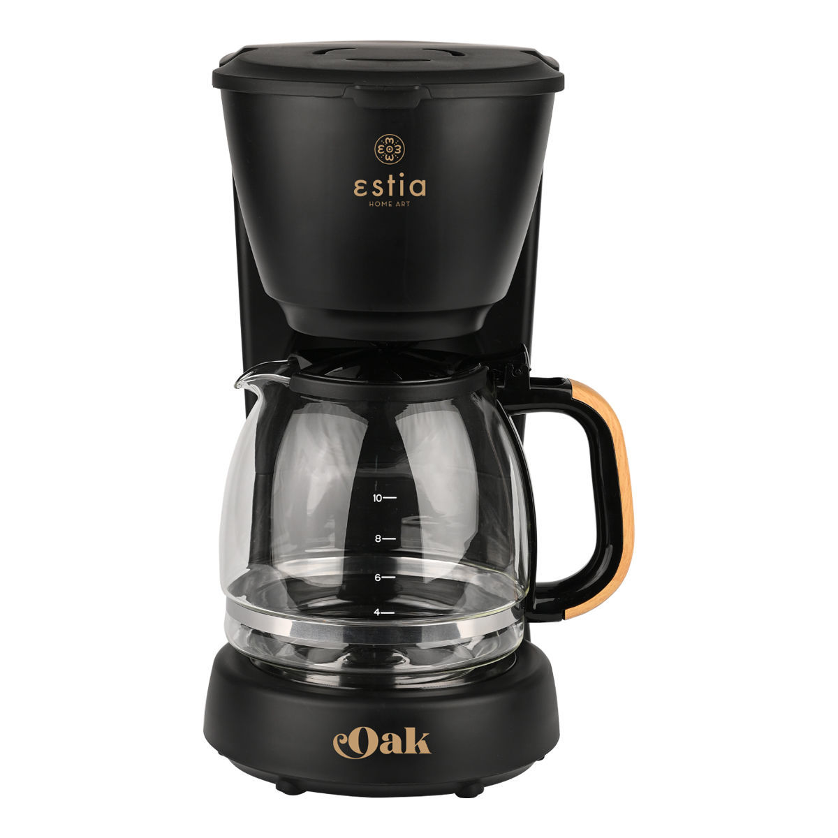 ESTIA ESTIA ΚΑΦΕΤΙΕΡΑ ΦΙΛΤΡΟΥ OAK ΠΛΑΣΤΙΚΗ 1000w ΜΕ ΓΥΑΛΙΝΗ ΚΑΝΑΤΑ 1.25lt ΜΑΥΡΗ