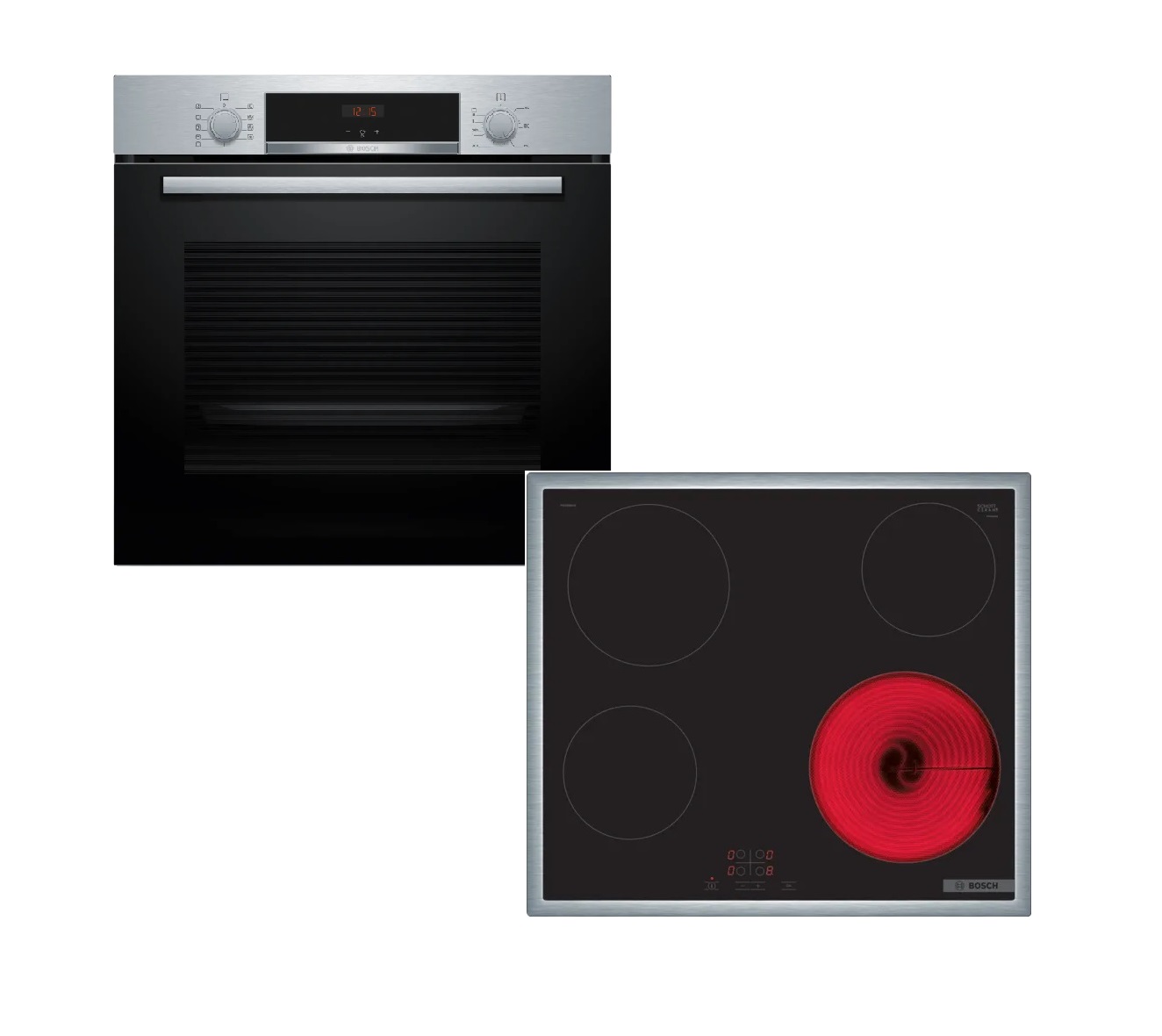 Bosch Σετ Φούρνος Ανω Πάγκου HBA514BS3 + Εστίες Κεραμικές PKE645BA2E