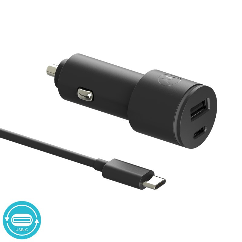 Motorola Ταχυφορτιστής αυτοκινήτου SJV102 Μαύρος με 2xUSB Τype-C PD 2.0, Τype-A QC 3.0 και καλώδιο 1μ. Type-C σε Type-C-45W
