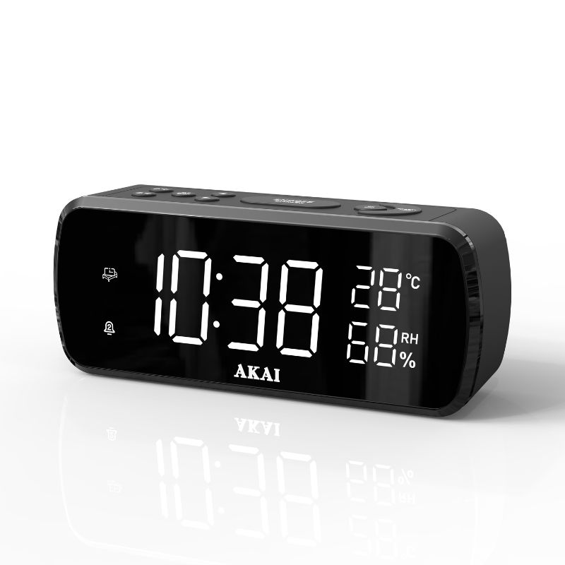 Akai Ψηφιακό ρολόι-ξυπνητήρι ACR-1080 με ραδιόφωνο FM, USB για φόρτιση, ένδειξη θερμοκρασίας-υγρασίας και διπλή αφύπνιση