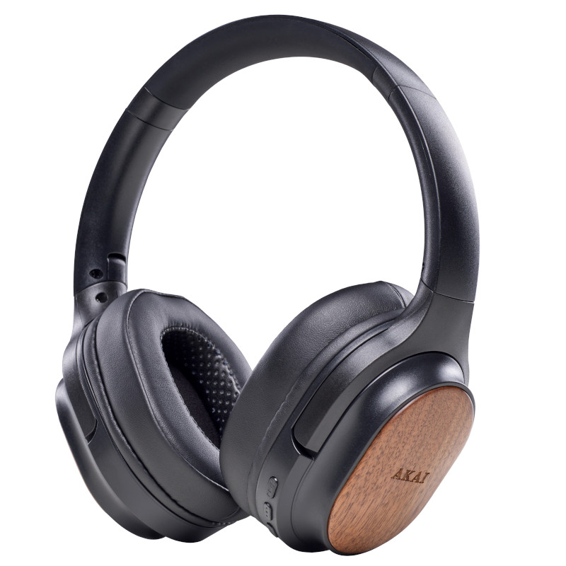 Akai Ακούστικα ασύρματα over ear  BTH-W150ANC Bluetooth αναδιπλούμενα bamboo με ΑNC, NTC, handsfree και Hifi Stereo Sound