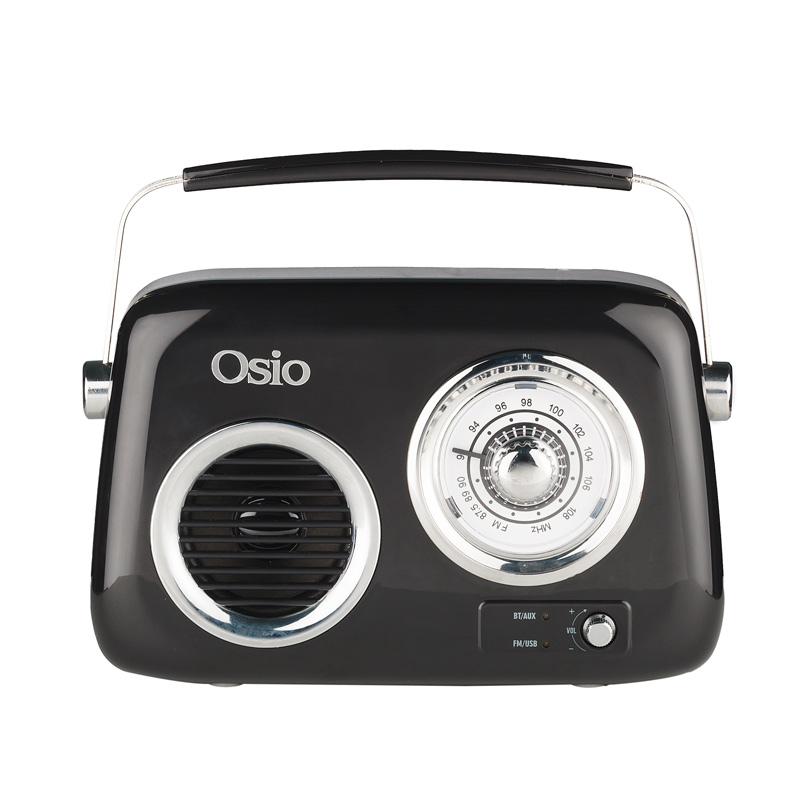 OSIO OPR-3040B Μαύρο Ρετρό φορητό αναλογικό ραδιόφωνο με Bluetooth, AUX, USB, FM και subwoofer - 24W