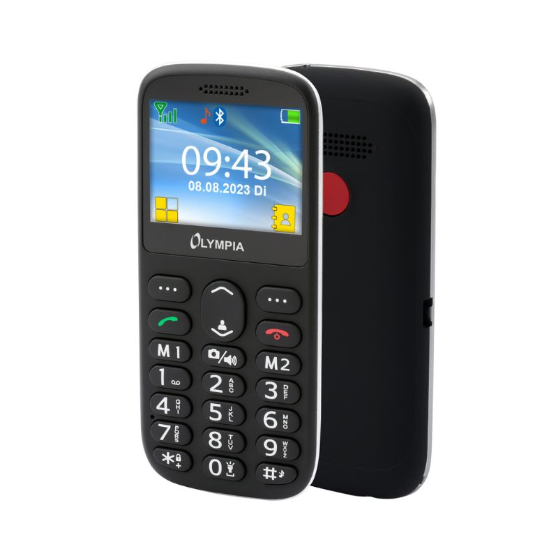Olympia Κινητό τηλέφωνο SUN (2222) Μαύρο Bluetooth με μεγάλα κουμπιά, USB-C, Dual SIM, Camera, FM, microSD, handsfree, φακό, κουμπί SOS, οθόνη 2.3