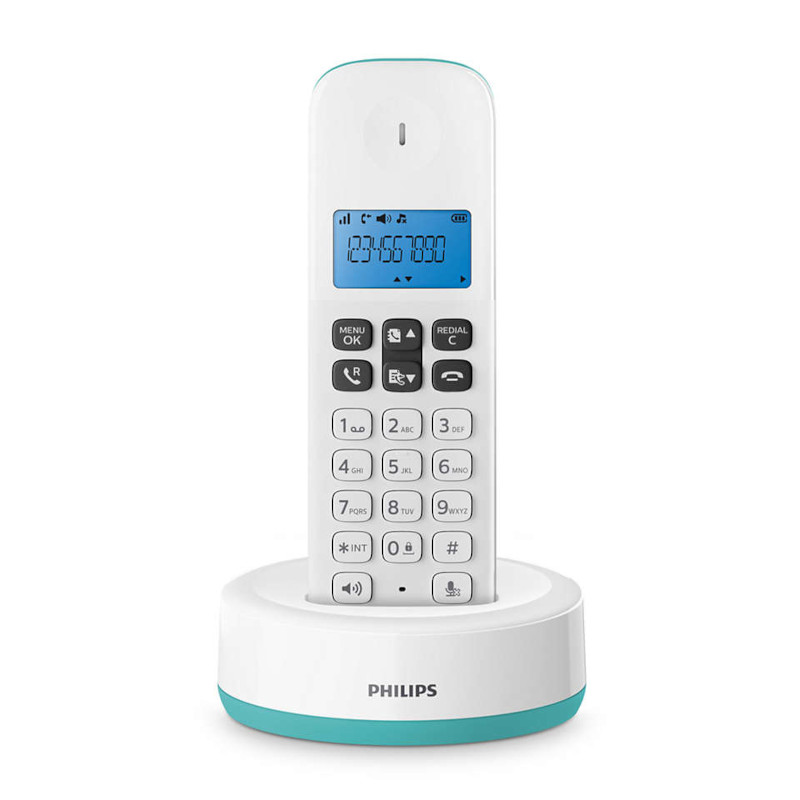 Philips Ασύρματο τηλέφωνο D1611T/GRS Τυρκουάζ (Ελληνικό Μενού)  με ανοιχτή ακρόαση, φωτιζόμενη οθόνη και 50 μνήμες