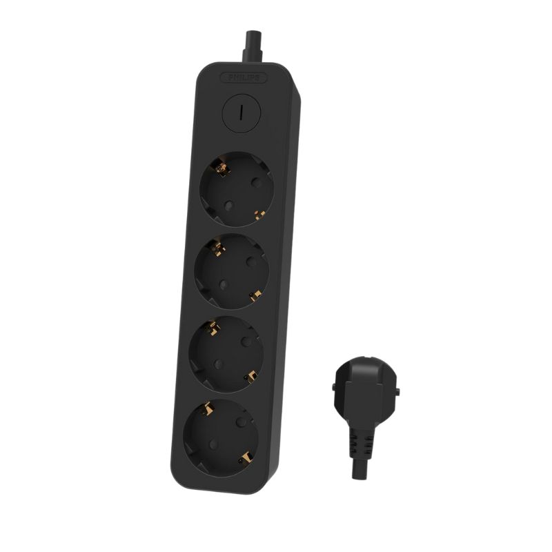 Philips Πολύπριζο 4 θέσεων CHP2145B/GRS με προστασία και καλώδιο 1.5m Μαύρο