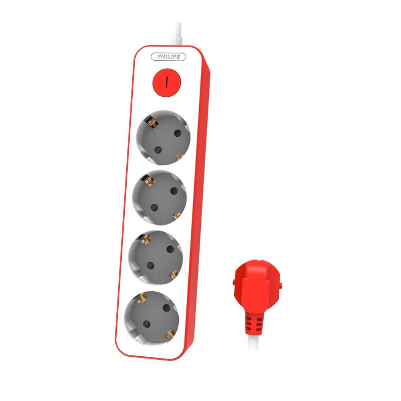 Philips Πολύπριζο 4 θέσεων CHP2145R/GRS με προστασία και καλώδιο 1.5m Kόκκινο