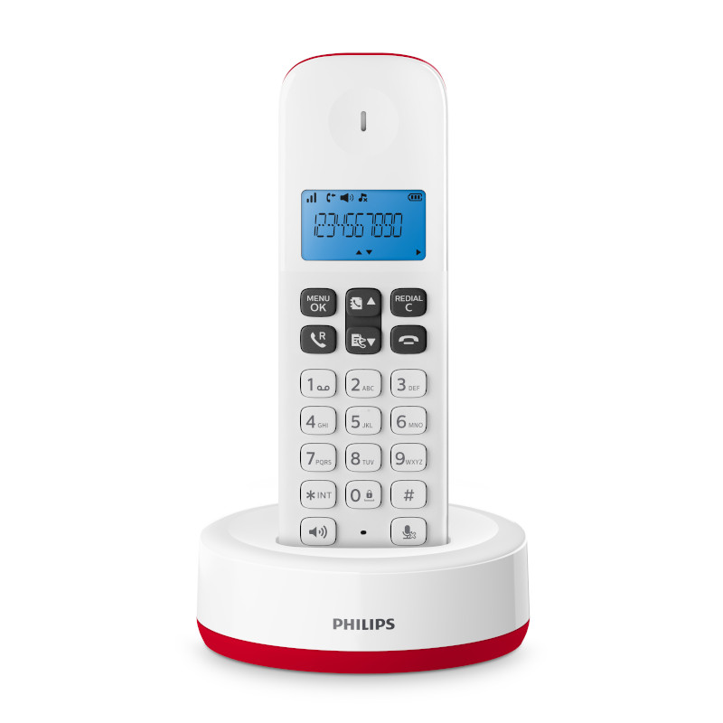 Philips Ασύρματο τηλέφωνο D1611R/GRS Κόκκινο (Ελληνικό Μενού) με ανοιχτή ακρόαση, φωτιζόμενη οθόνη και 50 μνήμες