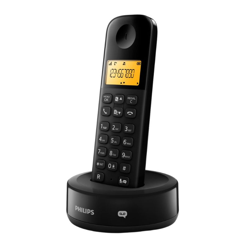 Philips Ασύρματο τηλέφωνο D1651B/GRS Μαύρο (Ελληνικό Μενού) με τηλεφωνητή, φωτιζόμενη οθόνη και 50 μνήμες