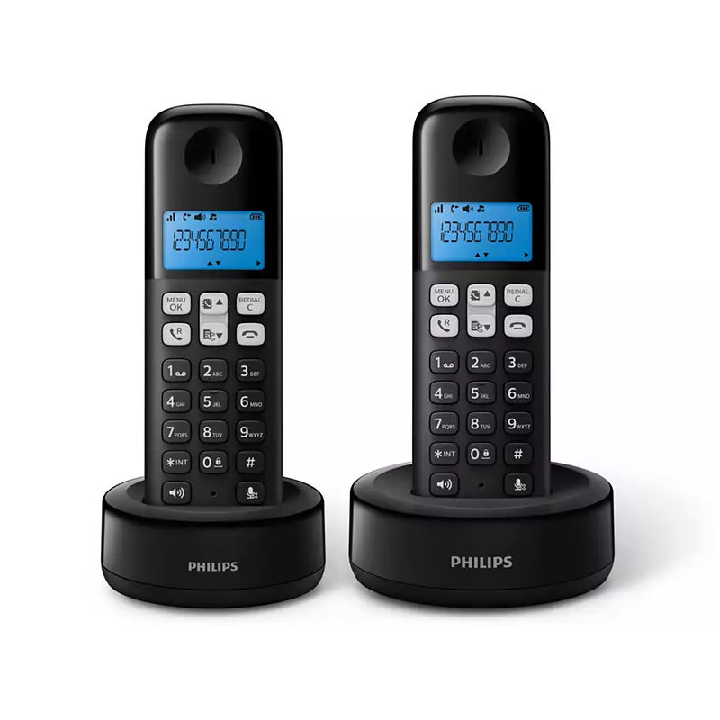 Philips Ασύρματο τηλέφωνο διπλό D1612B/GRS Μαύρο (Ελληνικό Μενού) με ανοιχτή ακρόαση, φωτιζόμενη οθόνη και 50 μνήμες