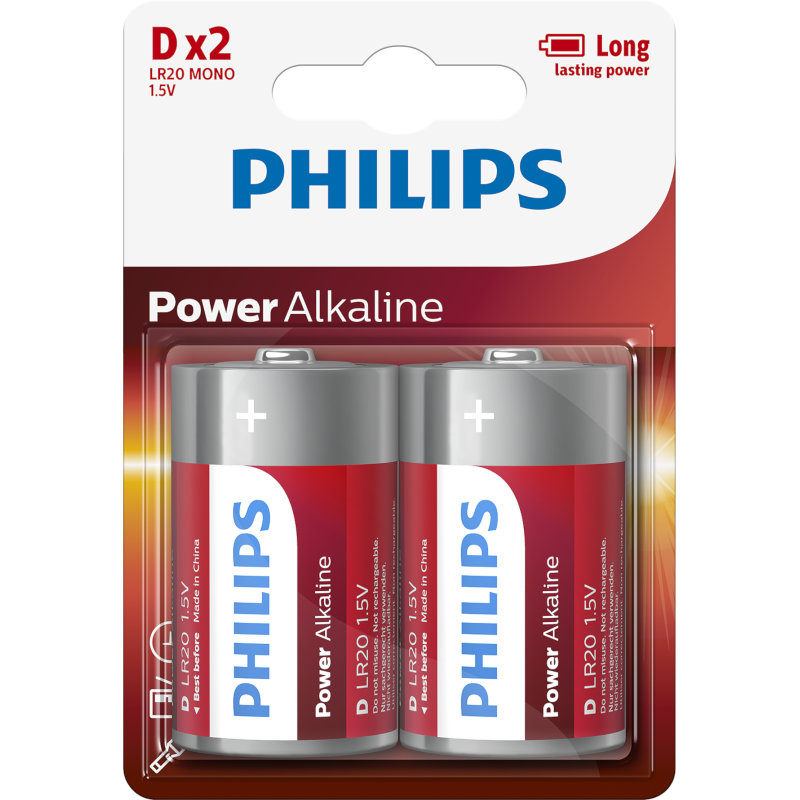 Philips Μπαταρίες αλκαλικές LR20P2B/GRS υψηλής απόδοσης 2 τμχ D
