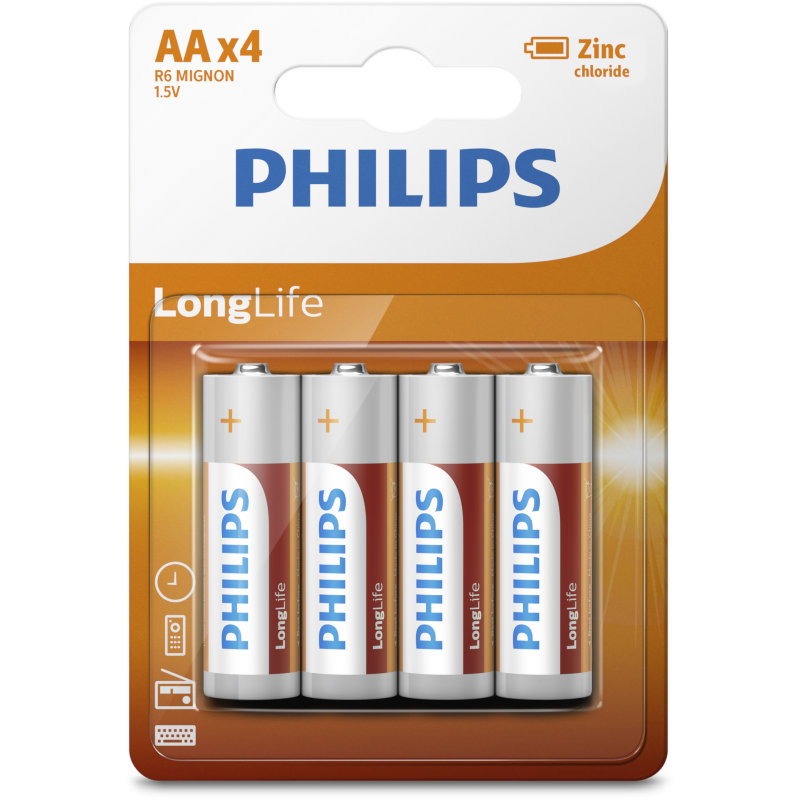 Philips Μπαταρίες  R6L4B/GRS μεγάλης διάρκειας ζωής Zinc-Chloride 4 τμχ AA