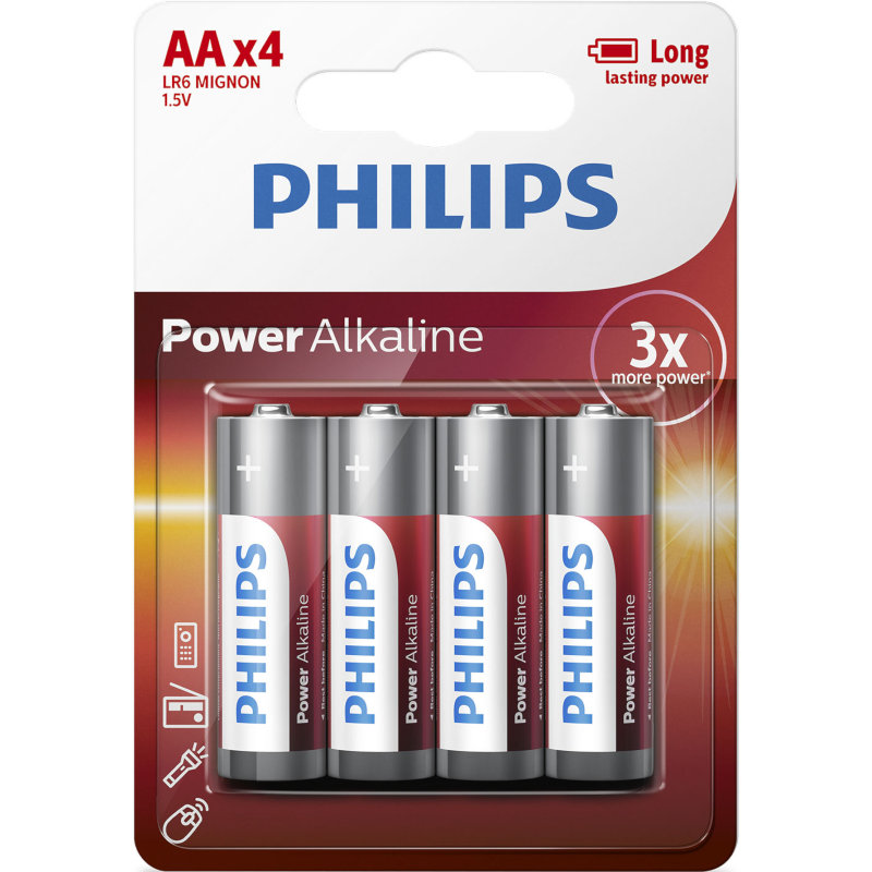 Philips Μπαταρίες αλκαλικές LR6P4B/GRS Power Alkaline υψηλής απόδοσης 4 τμχ AA