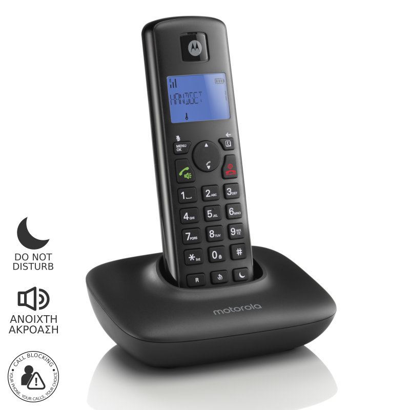 Motorola Ασύρματο τηλέφωνο T401+ Black (Ελληνικό Μενού) με φραγή αριθμών, ανοιχτή ακρόαση και Do Not Disturb