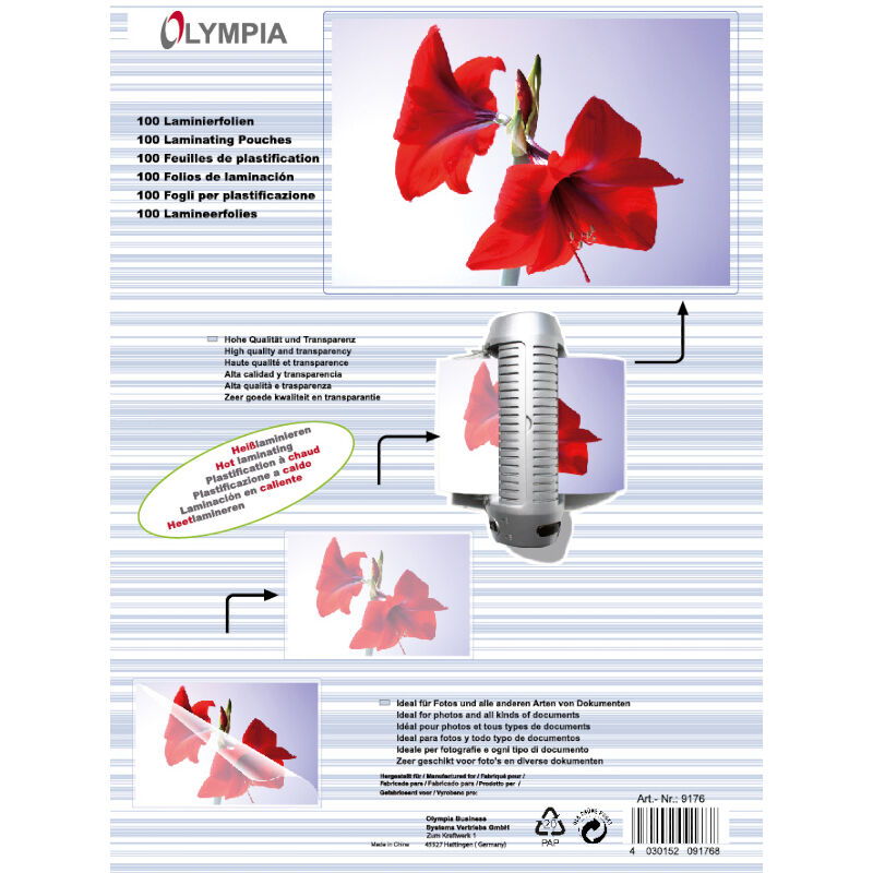 Olympia Φύλλα πλαστικοποίησης 9176 για Α4 σε κουτί 125 microns 100 τμχ
