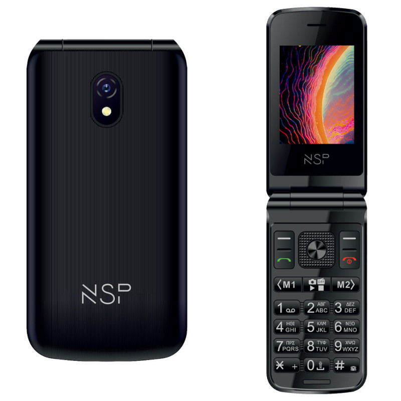 NSP Κινητό τηλέφωνο 2600DS (8340444) Μαύρο Flip 2G με πλήκτρα, Dual SIM, Camera, Bluetooth, USB, micro-SD, FM, 2.4