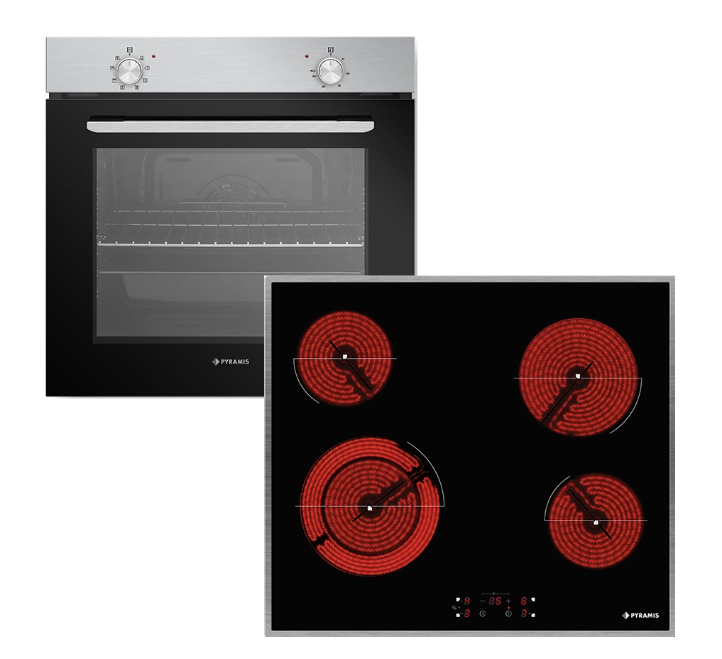Pyramis Σετ Φούρνος Ανω Πάγκου PO78010008SIX 78lt + Εστίες Κεραμικές PHC61510IFB 5 Ζωνών με Ανοξείδωτο Πλαίσιο