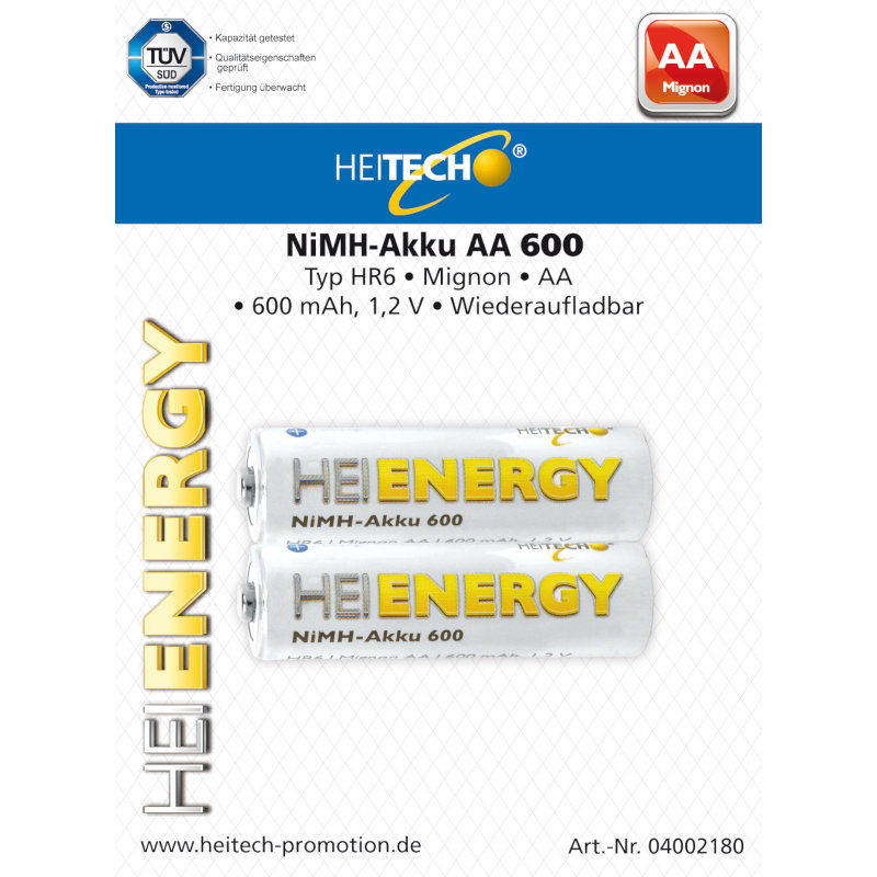 Heitech Επαναφορτιζόμενες μπαταρίες  04002180 Ni-Mh 2 τμχ HR6 Mignon AA 600 mAh 1.2 V