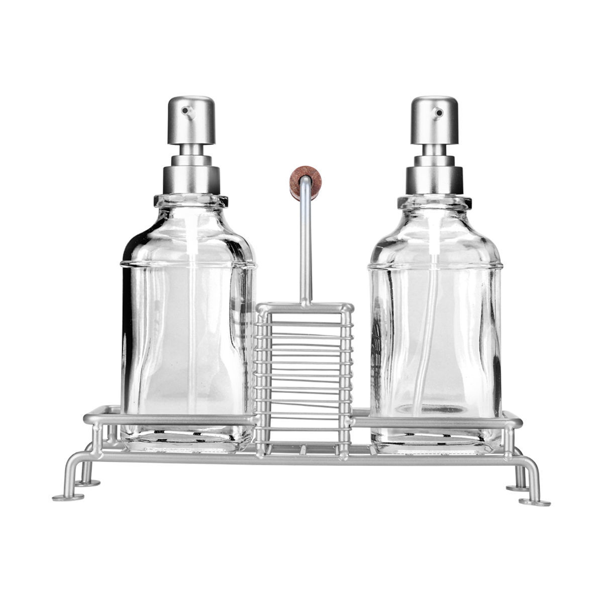 Estia Δοχεία υγρού πιάτων ALLURE 2x300ml με μεταλλική βάση & θήκη για σφουγγάρι Ασημί