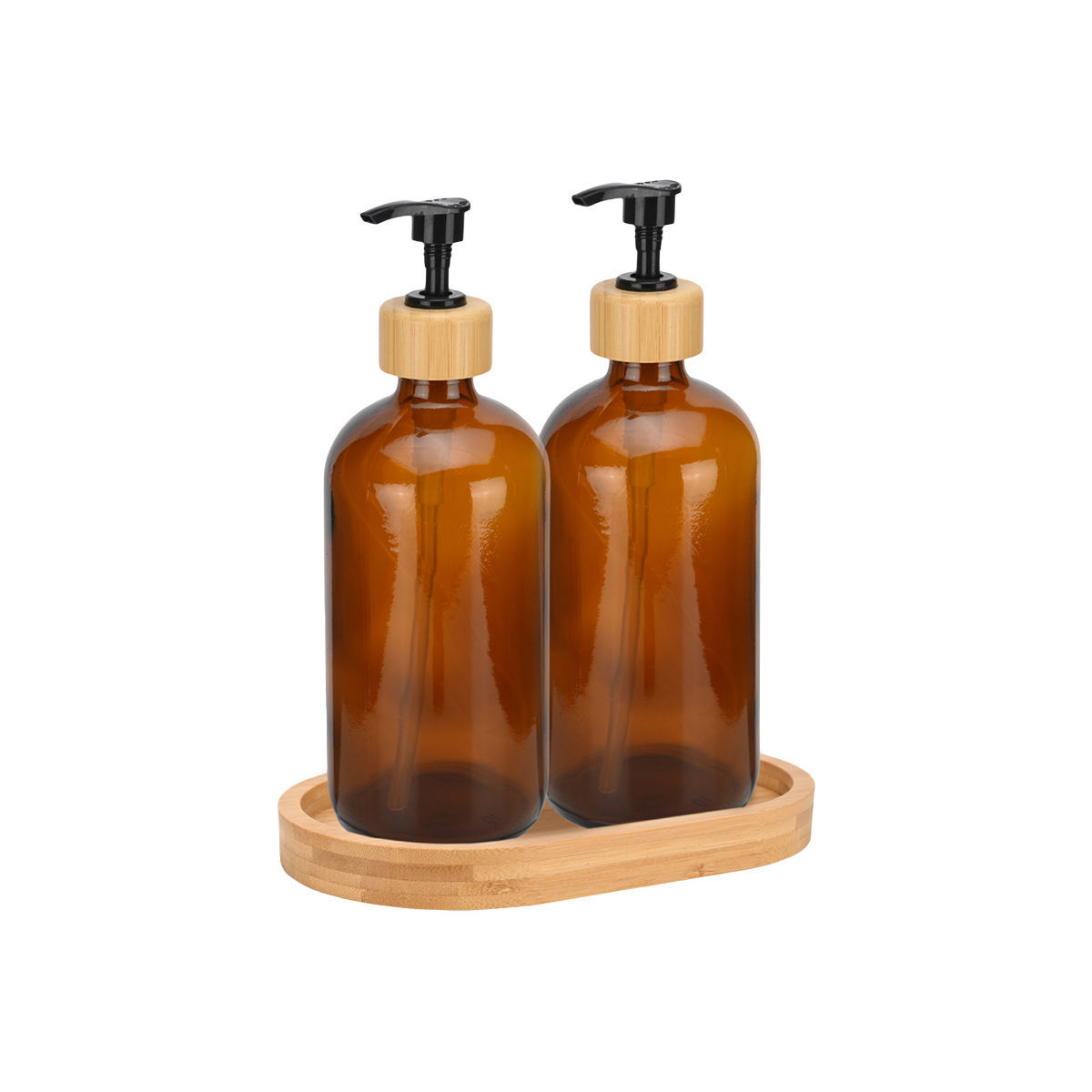 Estia Dispenser διπλό BAMBOO ESSENTIALS γυάλινο 500ml ΣΕΤ 3 ΤΕΜ. με δίσκο ΒΑΜΒΟΟ
