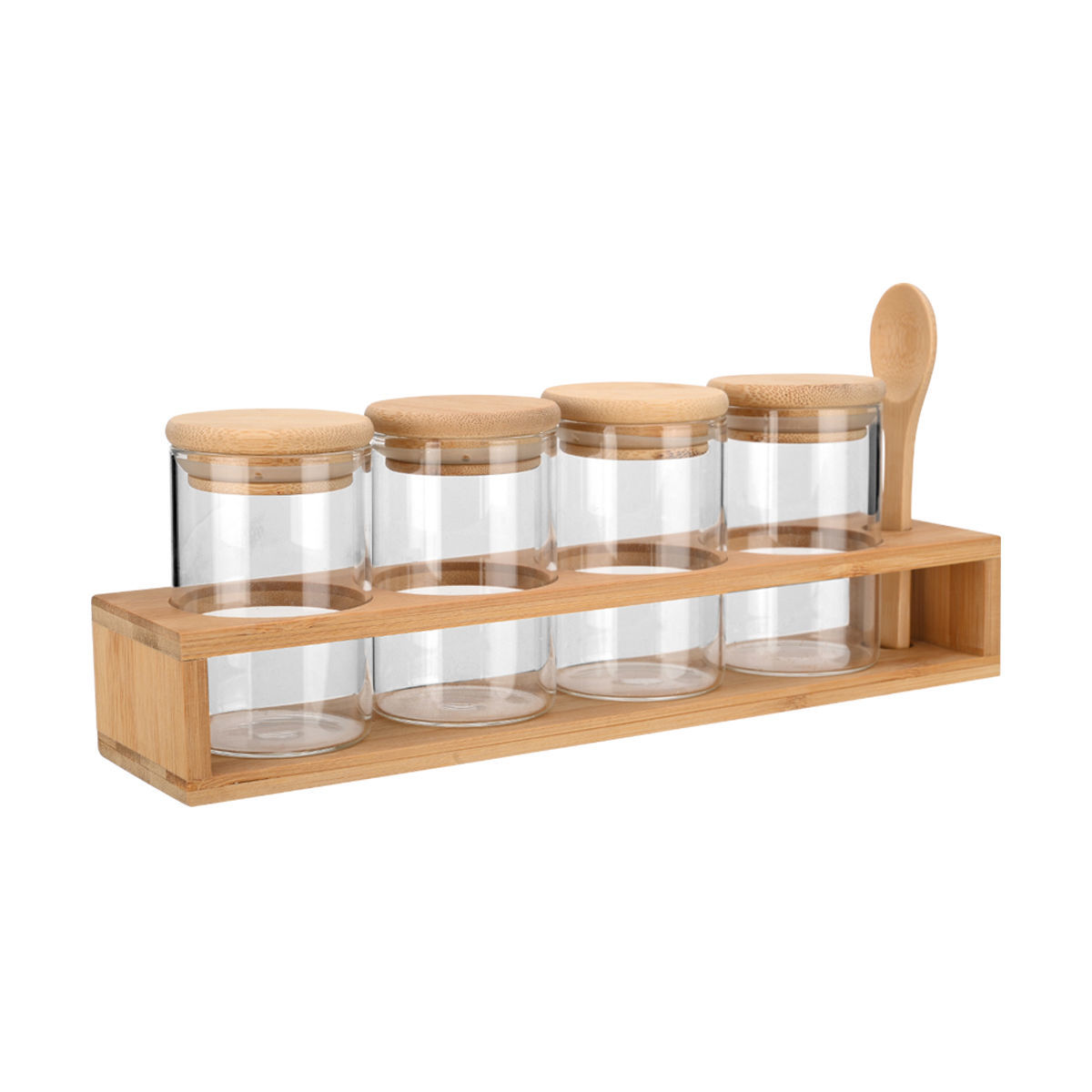 Estia ΔΟΧΕΙΑ ΜΠΑΧΑΡΙΚΩΝ ΓΥΑΛΙΝΑ ΣΕΤ 5 ΤΕΜ 27x6.5x12.5cm ΜΕ ΒΑΣΗ BAMBOO ΚΑΙ ΚΟΥΤΑΛΙ