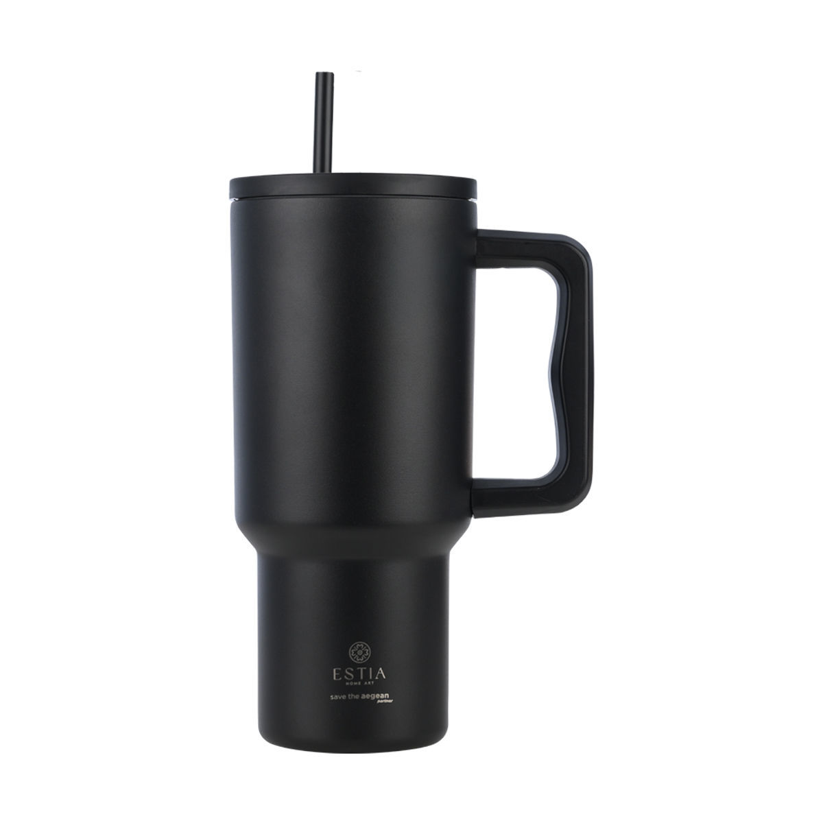 Estia Θερμός Straw Tumbler XL Save The Aegean 900ml Midnight Black