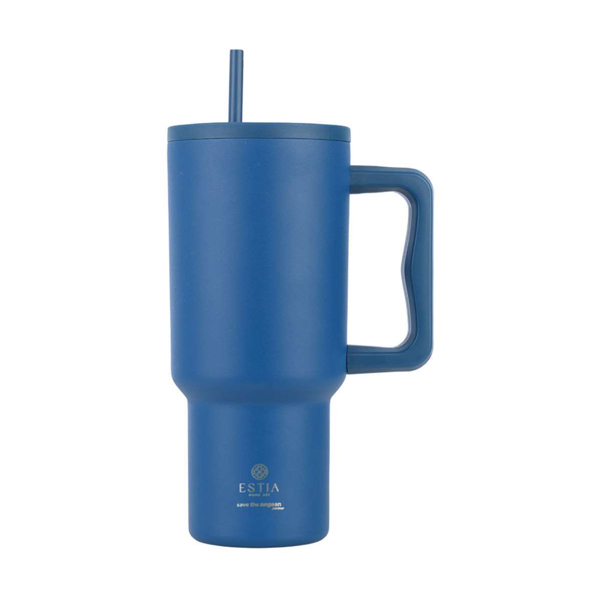 Estia Θερμός Straw Tumbler XL Save The Aegean 900ml Denim Blue