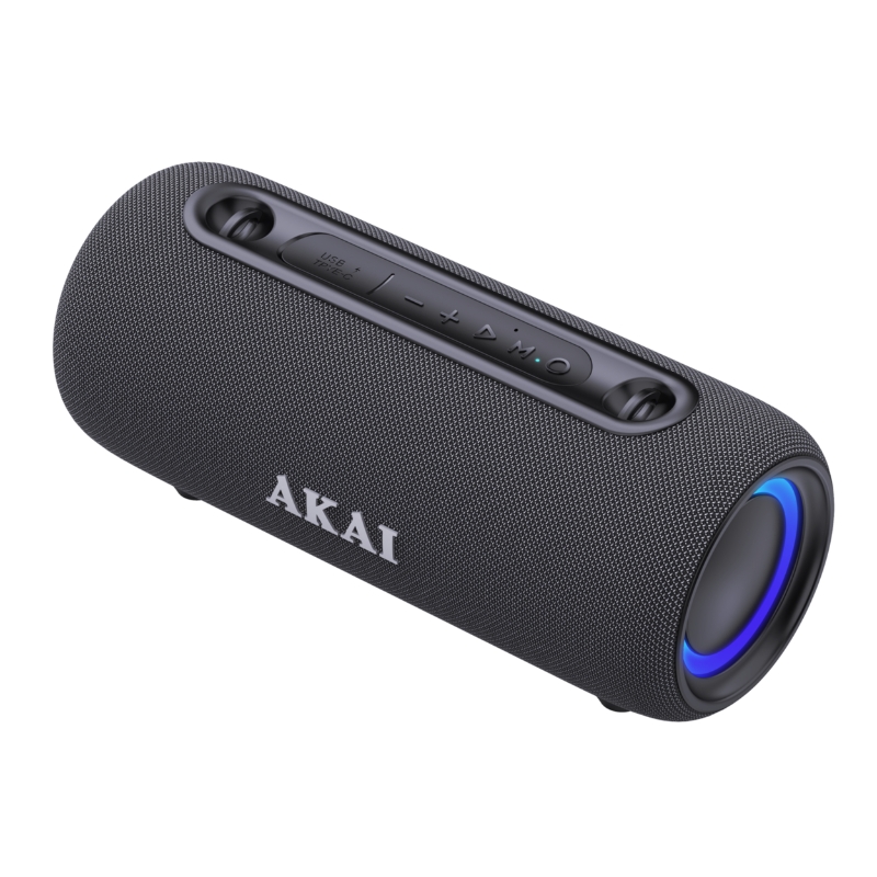 Akai Φορητό αδιάβροχο ηχείο ABTSW-40 Μαύρο,IPX5 με ύφασμα, Bluetooth, USB, AWS, handsfree, RGB lights και ιμάντα ώμου-15W RMS