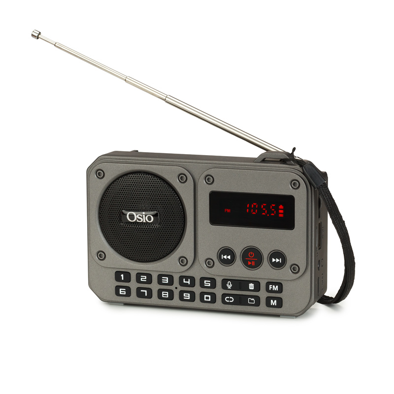 OSIO Οsio OPR-3020 Γκρι ψηφιακό φορητό ραδιόφωνο με Bluetooth, AUX, USB, FM, κάρτα TF, REC-5W