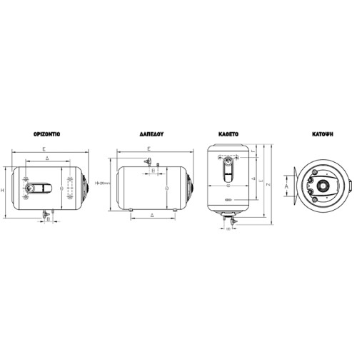 Elco Ηλεκτρικός θερμοσίφωνας Duro Glass 60L Boiler Οριζόντιος 4,0kW
