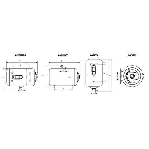 Elco Ηλεκτρικός Θερμοσίφωνας Duro Glass 100L Boiler Οριζόντιος 4,0kW