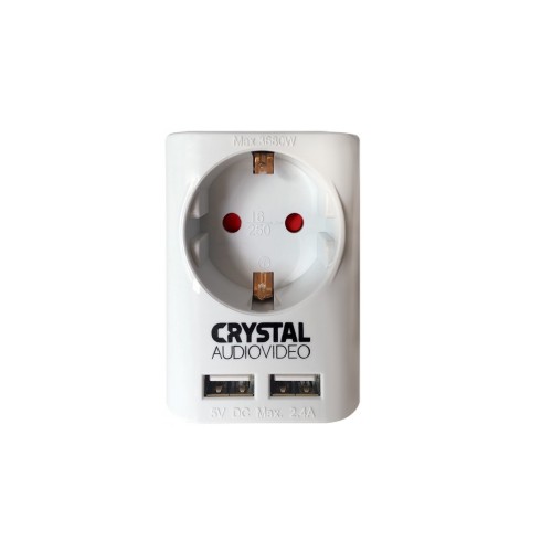 Crystal Audio Μονόπριζο + 2xUSB SUW-1 White