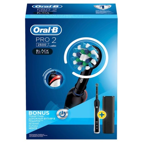 Oral-B Ηλεκτρική Οδοντόβουρτσα Pro 2 2500 Black Edition Bonus Black Travel Case